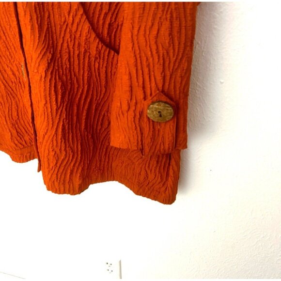 Ali Miles Jacket Size XL Orange Crinkly Textured Button Front Blazer Art To Wear - Picture 4 of 10